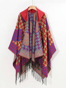 1 件纯色渐变休闲连帽斗篷，秋冬款 - 彩色 - 查看 52