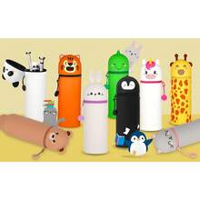 2-In-1 School Pencil Case, Soft Cute Silicone Animal Shaped Pen Holder With Zipper, Height 18.5 Cm, Suitable For School, Great Back-To-School Gift, Panda/Tiger/Penguin - màu đen - Xem 6