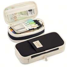 1pc Multifunctional Large Capacity Expandable Pencil Case, Big Capacity Twill Fabric Stationery Storage Bag With Pen Slot, Foldable School Supplies Organizer, Japanese/Korean Style,Pencil Pouch,School Bag - 彩色 - 查看 7