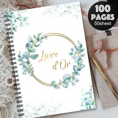 1 szt. Elegancka francuska księga gości – kwiatowy wzór ze złotymi akcentami, mieszane kolory, odpowiednia na wesela, urodziny, chrzciny, ukończenia szkół i specjalne okazje – trwała papierowa księga gości i dziennik uroczystości, księga gości weselnych, styl francuskiej kaligrafii, dekoracyjne akcenty kwiatowe, wysokiej jakości papier