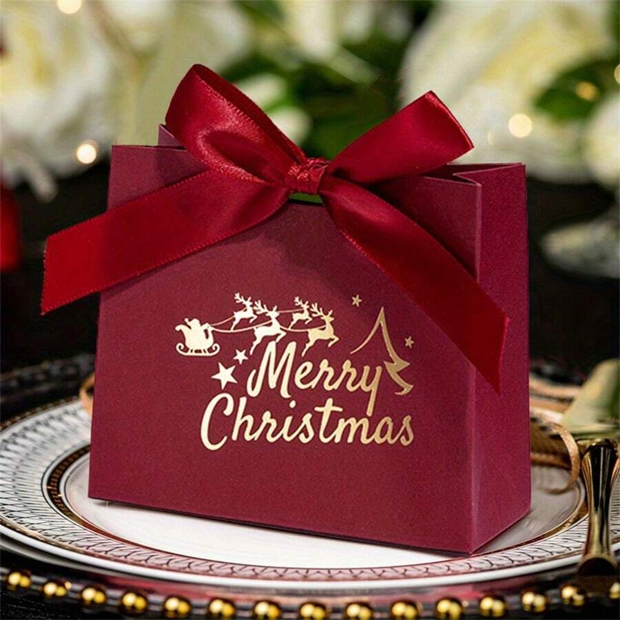 12pcs Elegant Christmas Gift Bags - Deep Brown, With Merry Christmas Script - Festive Packaging For Presents, Party Decorations - Compatible With Red, Green, Golden Accents - Ideal For Personal Or Commercial Use, Sophisticated Script Design, Foil Embellishments(4/12pcs) Christmas Christmas Decorations Christmas Pajamas Christmas Gifts Christmas Decor