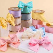 Ruffle Satin Ribbon, Thick Ruffled Woven Tape, DIY Bow Hair Accessories, High Density Wavy Edge Ribbon