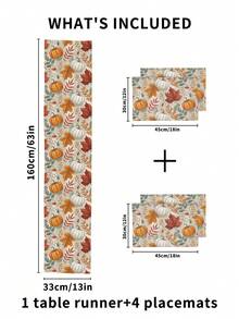 1/2/3/4/5pcs Linen Table Runner And Placemat Set, Heat Resistant, Stain Resistant, Wrinkle-Free, Machine Washable, Suitable For Home Dining Room And Restaurant, Table Decor, Home Furnishings, Suitable For Holiday Parties, Kitchen, Fireplace - Multicolor - View 15