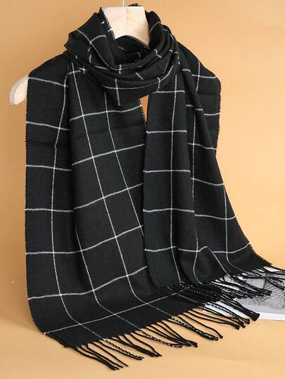 1pc Fashion Tassel Plaid Scarf, Classic Checkered Luxury Scarf For Men, Shawl, 180*30cm Scarf