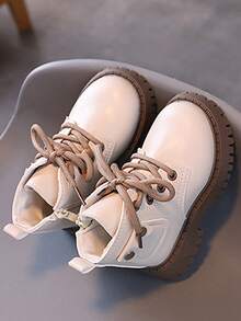 Botas altas con cremallera lateral para niños, botas de niña, tenis de niño, tenis de niños, tenis para niño, tenis para niña, zapatillas deportivas casuales con cordones para niños, adecuadas para actividades al aire libre y para el uso diario en el tiempo libre. - Beis - Ver 4