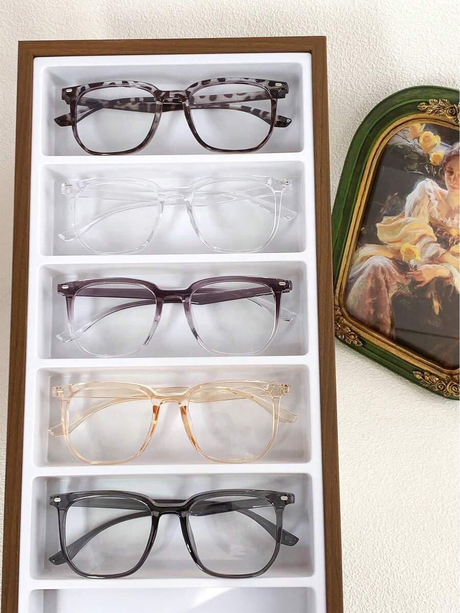 5pcs Square Fashion Large Frame Men's Clear Lens Glasses, Suitable For Daily Wear