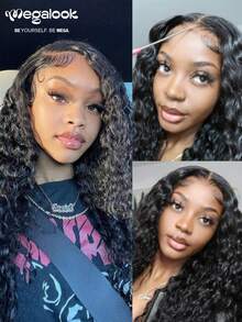 MEGALOOK Upgrade 13x6 Glueless Wigs Water Wave Wig With Drawsting Put On Go Ear-To-Ear Lace Front Human Hair Wig 180%/200% Density Glueless Pre-Plucked Pre-Cut Lace Natural Color Curly Wigs For Women Daily Use - SNatural - View 4