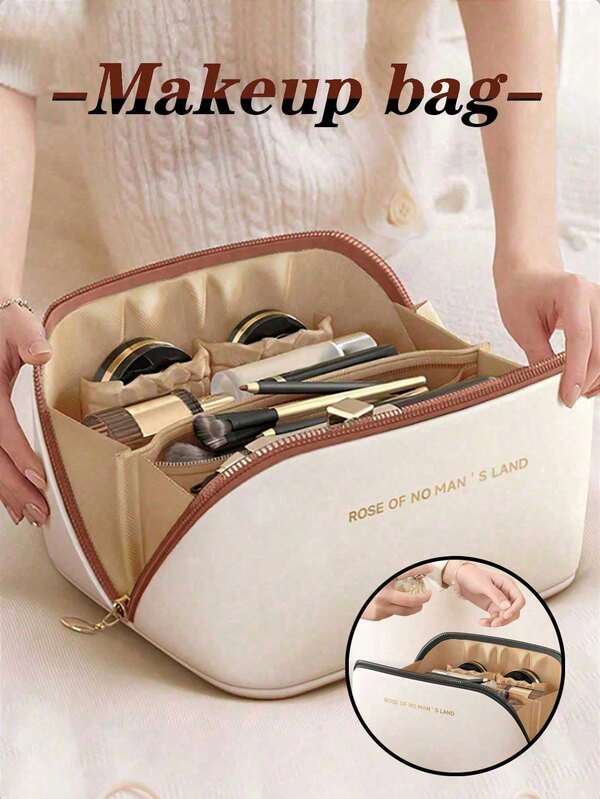 1pc PU Pillow Shaped Makeup Bag, Cosmetic Storage Bag, Travel Organizer Bag, Waterproof PU Skincare Pouch, Large Capacity Portable Makeup Bag, Women's Makeup Brush Holder, Travel Toiletry Bag, Zipper Closure Cosmetic Bag, Christmas, Halloween, Thanksgiving, Mother's Day Gift