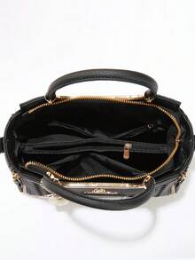 Elegant Embroidered Women's Handbag - With Detachable Shoulder Strap, Zipper Closure, Lake Blue/White/Red/Black, Non-Fading, Gold-Tone Hardware, Elegant Daily Choice | Handbag | Detachable Shoulder Strap - Black - View 3