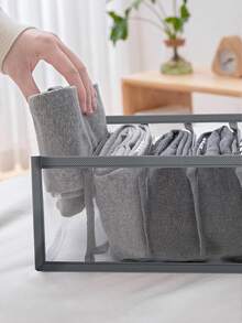 1pc Grey/Black/Beige Transparent Nylon Mesh 11-Grid Underwear Socks Storage Box, Minimalist Fabric Foldable Organizer For Socks, Underwear, Clothes - Space-Saving Compartment Organizer, Suitable For Home, Bedroom, Dorm - Black - View 8