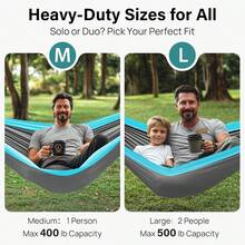 Kootek Hamaca de Camping de Capacidad de 400 Libras, hamacas portátiles con Correas de árbol y Bolsa de Transporte adjunta, Equipo Esencial para Acampar, Perfecto para Exteriores, Senderismo, Playa - Gris y azul cielo. - Ver 10