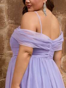 Plus Tulle Off The Shoulder Maxi Dress For Wedding Guest Evening Party Formal Event Prom Gowns Fashion Elegant Cruise Graduation Homecoming Curve - Mauve Purple - View 8