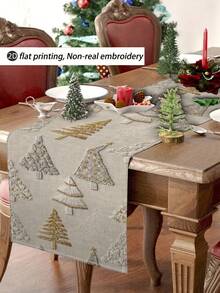 1pc/10pcs 2D Printed Christmas Tree Pattern Table Runner, Christmas Home Decor, Seasonal Winter Home Decor, Modern Style, Linen-Like Material, 33*91CM/33*183CM/33*274CM, 3 Size Options, Christmas Home Decor Indoor/Outdoor Party Supplies, Christmas Theme Decoration, Room Decor. Suitable For Home Kitchen Decor And Christmas Party Decoration