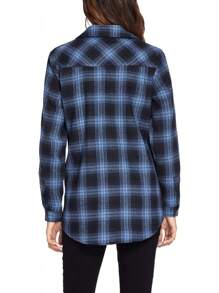 Women's Long Roll Up Sleeve Cotton Flannels Plaid Shirts Classic Fit Button Down Shirt Blouses With Pockets