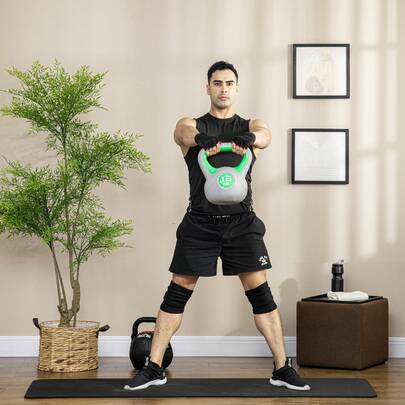 SPORTNOW Kettlebell, 16kg Kettle Bells With Handle For Home Gym Weight Lifting And Strength Training, Green And Grey
