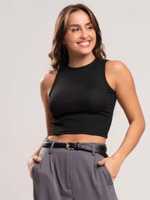 Kit 5 Assorted Cropped Tops: Long Sleeve, Collar, Strappy, Tank Top And Tube Top - Black - View 8