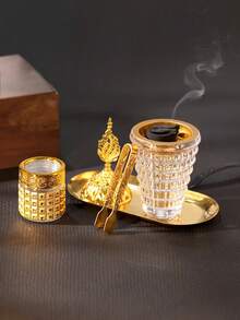 1pc/Set Modern Minimalist Luxury Glass Incense Burner And Aroma Diffuser. 3D Geometric Textured Bakhoor Incense Holder, Nordic Crystal Glass Bakhoor Incense Burner, Suitable For Weddings, Home Decor, Bedroom, Living Room (As A Centerpiece), Office, Yoga Studio And Parties, Creating An Elegant Ambiance. - Multicolor - View 3