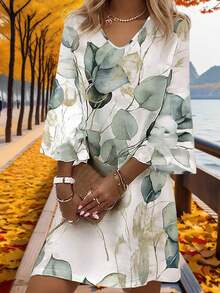 New Popular Style In Autumn And Summer, Fashionable And Casual Vacation Style, Light And Elegant, Slim And Suitable For Women To Go Out, Travel And Work, Summer Fall Clothes For Women New Arrival Fashionable Vacation Style Floral Print Mid-Sleeve Dress,Fall Clothes For Women - trắng - Xem 2