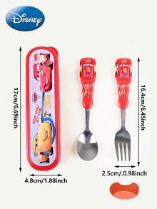 1 Set Of 2 PCS Disney Officially Licensed Cars Red McQueen Cartoon Zootopia: Judy/Toy Story: Buzz Lightyear 3D Spoon And Fork Set Non-Slip Handles Portable Storage Highly Durable Tableware Outdoor Picnics Kindergarten - Red - View 3