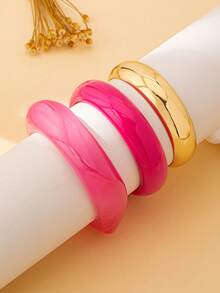 3件套时尚超大简约彩色手镯套装（女士款） - 金黃色 - 查看 4