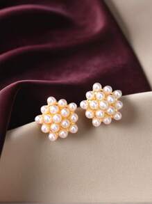 6 件/套简约几何猫眼仿珍珠耳环，新款时尚别致耳钉套装，适合女性日常和节日佩戴