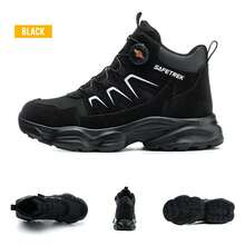 Men'S Steel-Toe Work Boots - High-Strength Safety Boots With Ankle Protection, Featuring Puncture Resistance And Slip Resistance, Round Toe Design, Breathable Lining, Suitable For Industrial Safety Protection, Steel-Toe Work Boots - 黑色 - 查看 8