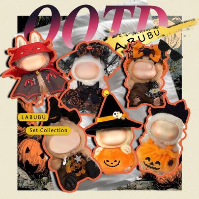 For Labubu Halloween Transformation Doll Costume! (Doll Not Included) Suitable For 17cm, Witch Hat + Pumpkin Skirt #SpookyCute #DollOOTD – Super Cute