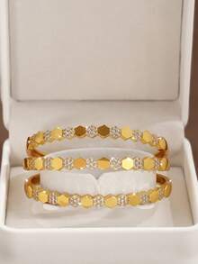 1/2/3 PiecesFashion Classic Zirconia Inlaid Hexagonal Honeycomb Design Gold Women Bracelets With A Diameter Of 60mm That Can Be Opened, Suitable For Women's Daily Wear, Excluding Box - Honeycomb Bracelet - View 2