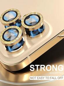 3pcs For IPhone 16Pro/IPhone16 Pro Max/15/14/13/12/11 Camera Lens Protective Film Shiny, [Glitter Decoration] Ultra HD Tempered Glass Cover, Metal Lens Screen Protective Ring, Glitter Gold