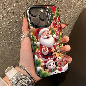 1pc Classic Christmas Santa Claus, Christmas Tree, Snowman & Deer Pattern Fashionable Commuter Series Phone Case Compatible With IPhone 11, 12, 13 Pro Max, 14 Pro Max, 15 Pro Max, 16, 13, 14, 15, Plus, Pro, Max, Personalized Durable Accessories For Stylish Phone Users, Gifts For Friends And Family