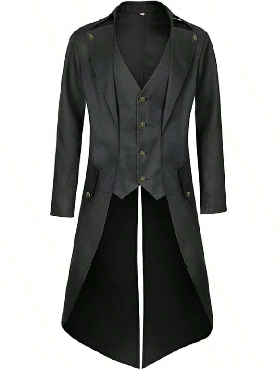 Mens Pirate Coat Steampunk Jacket Tailcoat Renaissance Jacket Halloween Hatter Costume - Black - View 1