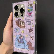 Lindo sofá de dibujos animados Perro Nuevo Cubo Agujero grande Teléfono móvil en ángulo recto Adecuado 16/15/14/13/12 Pro 14 15 16 Plus 12pro Superficie brillante Protección anticaída Vacaciones Cumpleaños - transparente - Ver 1