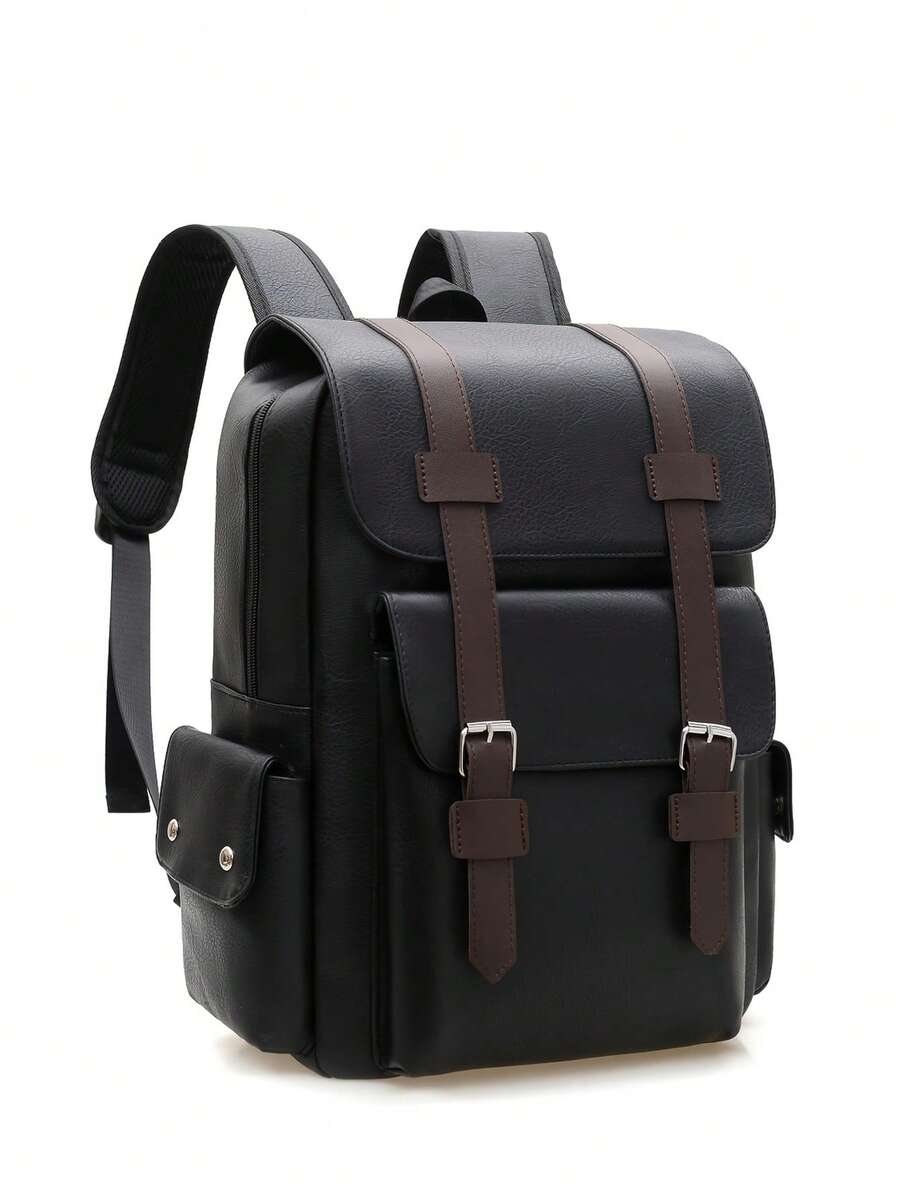 14.7英寸笔记本电脑背包大容量背包适合青少年男生男士PU皮革背包男书包带拉链高品质