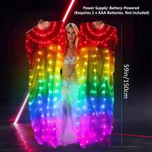 1pc Carnival LED Silk Belly Dance Fan Veil, 100% Silk LED Light Show Belly Dance Stage Performance Dance Costume - 2 AAA Batteries (Batteries Not Included)