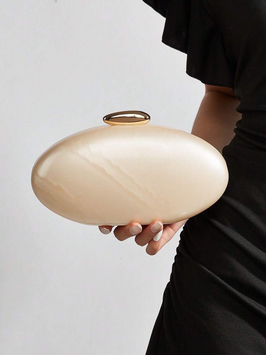 2025 Spring Fashion Wedding Clutch, European And American Style Acrylic Glossy Evening Handbag, Egg-Shaped Shoulder Bag With Personalized, Crossbody, Perfectly Matching With Prom Accessories - White - View 1