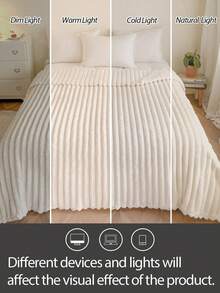 1 件超大条纹毯子，宽条纹镂空仿兔毛，牛奶毛绒，法兰绒盖毯，休闲午睡毯，办公室午睡毯 - 米色 - 查看 8