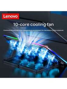 Lenovo Giá đỡ máy tính xách tay ZJA9 có bộ tản nhiệt với quạt 10 lõi, điều chỉnh nhiều góc bảy tốc độ, làm mát và giảm tiếng ồn, kiểu dáng thời trang, khả năng tương thích mạnh mẽ, thiết kế ít tiếng ồn, ổn định hình tam giác, công tắc RGB, thích hợp cho văn phòng và chơi game, màu đen - màu đen - Xem 2