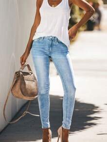Women's Comfortable Stretchy Skinny Jeans, Distressed & Faded Design, Casual & Versatile For Commuting, All Season
