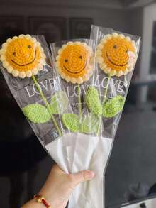 1 Stück handgefertigte gewebte Sonnenblume mit lächelndem Gesicht, kommt mit individueller Verpackung