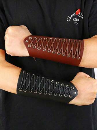 1pc Medieval European Retro Knight Style PU Leather Punk Rivet Arm Sleeve Brace, Cosplay Accessory