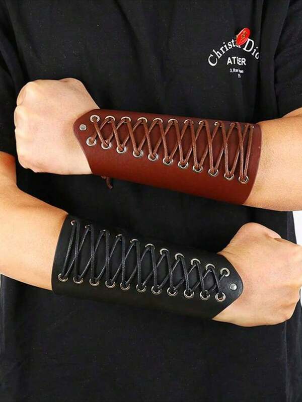 1pc Medieval European Retro Knight Style PU Leather Punk Rivet Arm Sleeve Brace, Cosplay Accessory