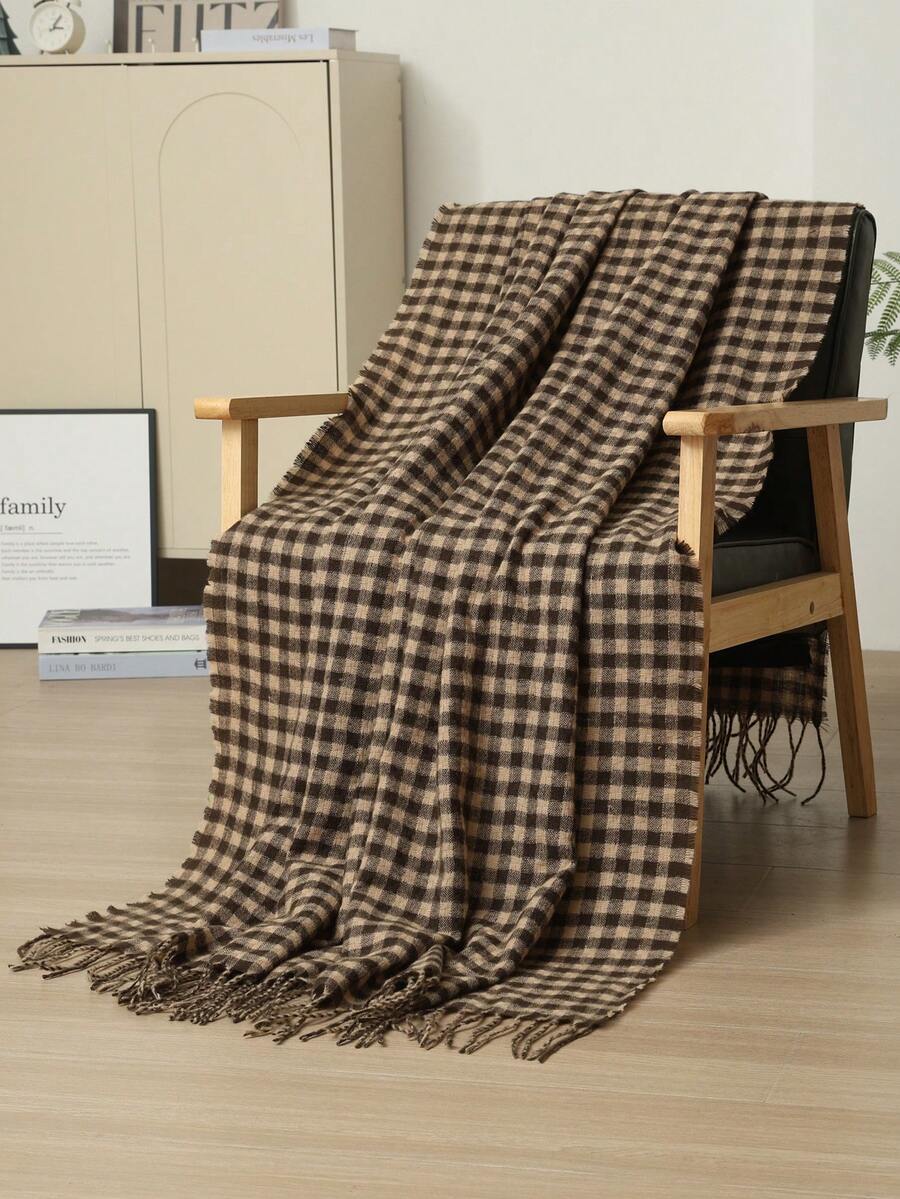 A Solid Color Particle Knitted Blanket, Nordic Style Acrylic Rectangular Office Nap Sofa Blanket Air Conditioning Blanket Knitted Small Blanket Shawl Cover Blanket Blanket Bed End Blanket - 小格棕色 - 查看 1