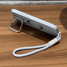 1 件豪华 Lightning 磁性手机壳，带短尼龙挂绳相机支架，适用于 iPhone16 15 14 13 12 11 Pro Max Plus 柔软硅胶后盖，防水防震防摔防刮 - 灰色 - 查看 4