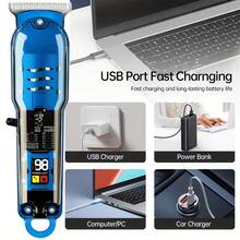 Vintage Transparent Body Men's Hair Clipper | Professional Electric Trimmer With LCD Screen - Hair Cutting & Beard Trimming  Wireless USB Charging  Ideal Valentine's Day Gift For Husband & Dad(Yellow/Green/Red/Black) - màu xanh lá - Xem 8