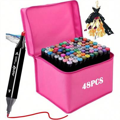 48 rotuladores de doble punta, disponibles en una variedad de colores, rotuladores de doble punta para acuarela, ideales para dibujar, colorear, acuarela, caligrafía de cómic, set de arte de alta calidad, rotuladores artísticos, material para colorear - regalo perfecto, pinceles y delineadores de punta fina