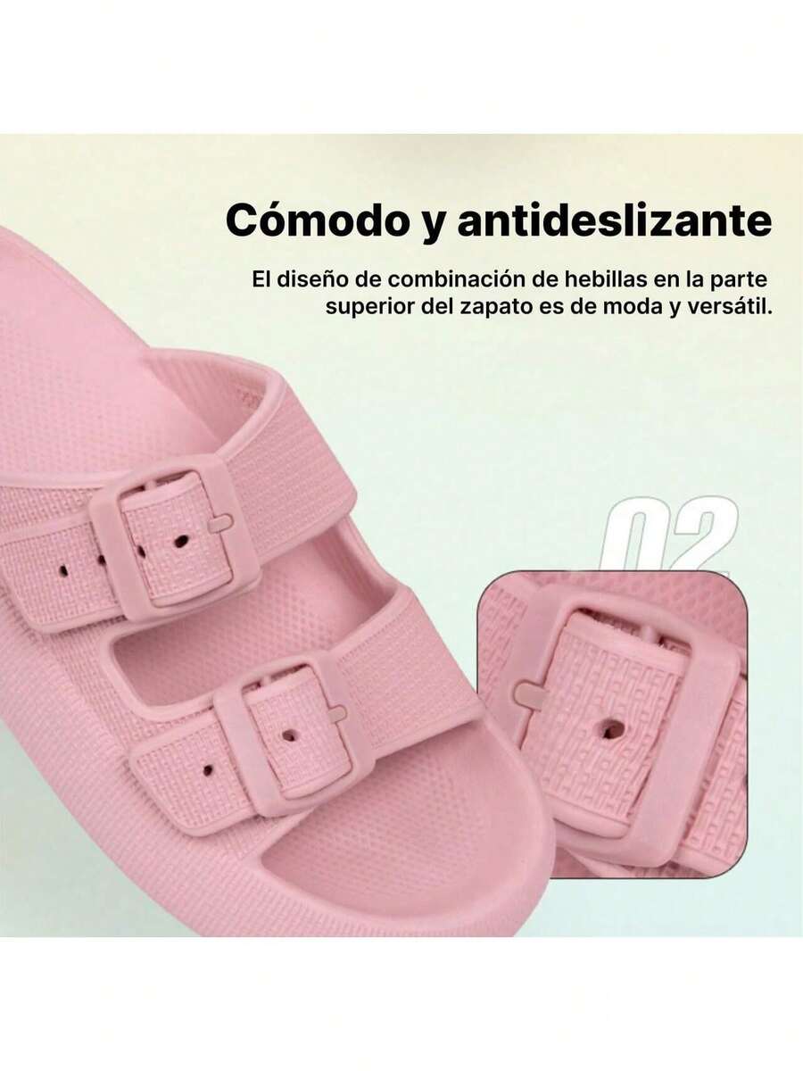 Pantuflas antideslizantes EVA diseño hebilla ajustable secado rápido para interiores y exteriores zapatillas confort ligeras uso práctico resistente hogar dormitorio baño patio multifunción adultos niños - Rosa - Ver 1
