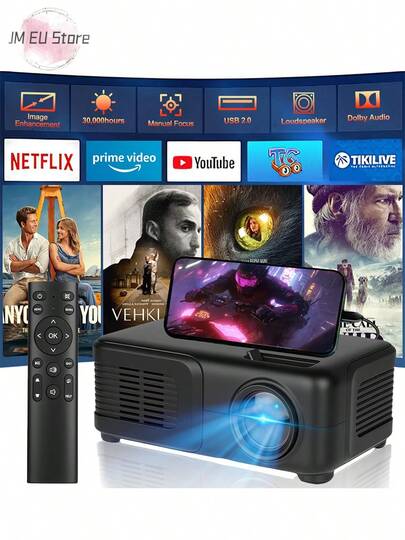 LIPETY Mini-Projektor, 1080P-unterstützter Outdoor-Filmprojektor, mit HD-Multimedia-Schnittstelle und Fernbedienung, kompatibel mit TV-Smartphone-Tablet-Laptop-Spielekonsole