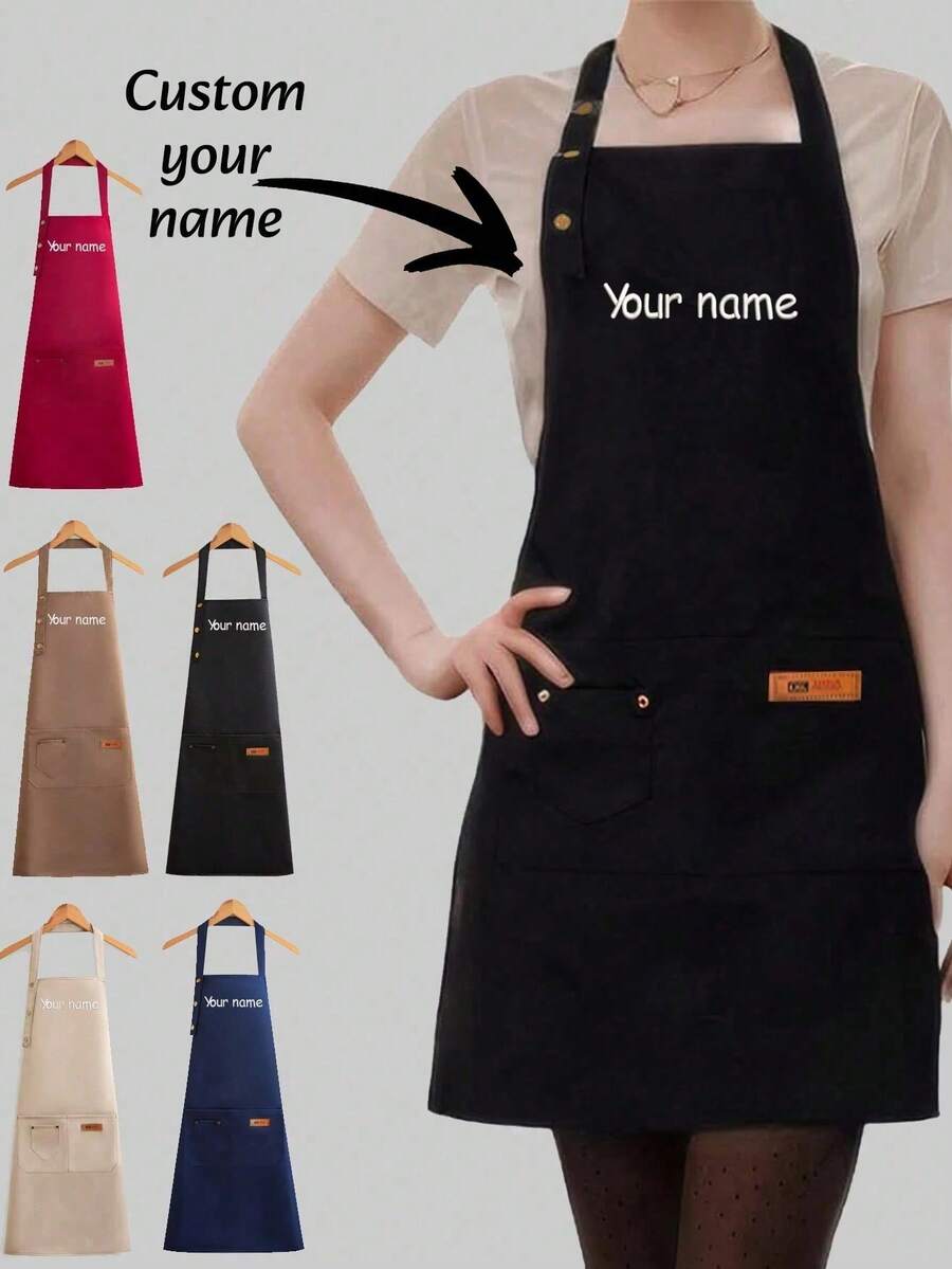 Personalized Name Apron, Customized Name Apron, Personalize Apron Custom, Chef Apron, Mom Apron, Baking Apron, Chef Gift, Personalized Bar Apron, Canvas Workshop Apron With Pockets, Custom Gift For Him