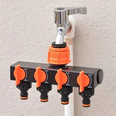 4-Way Garden Hose Splitter With 4 Individual Switches - Outdoor Faucet Connector For Watering Systems, Leak-Proof Design, Suitable For Lawn, Garden And Car Washing Sprinkler Systems