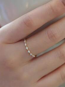 BALMORA 1 件时尚简约高端 S925 纯银精美锆石戒指女士女友礼物 - 金色 - 查看 5